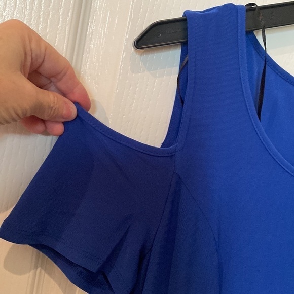 NY collection size S royal blue short sleeve cold shoulder Hi low maxi dress NWT - Picture 2 of 9